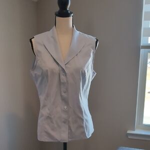 Jones New York White Sleeveless Button-Down Shirt